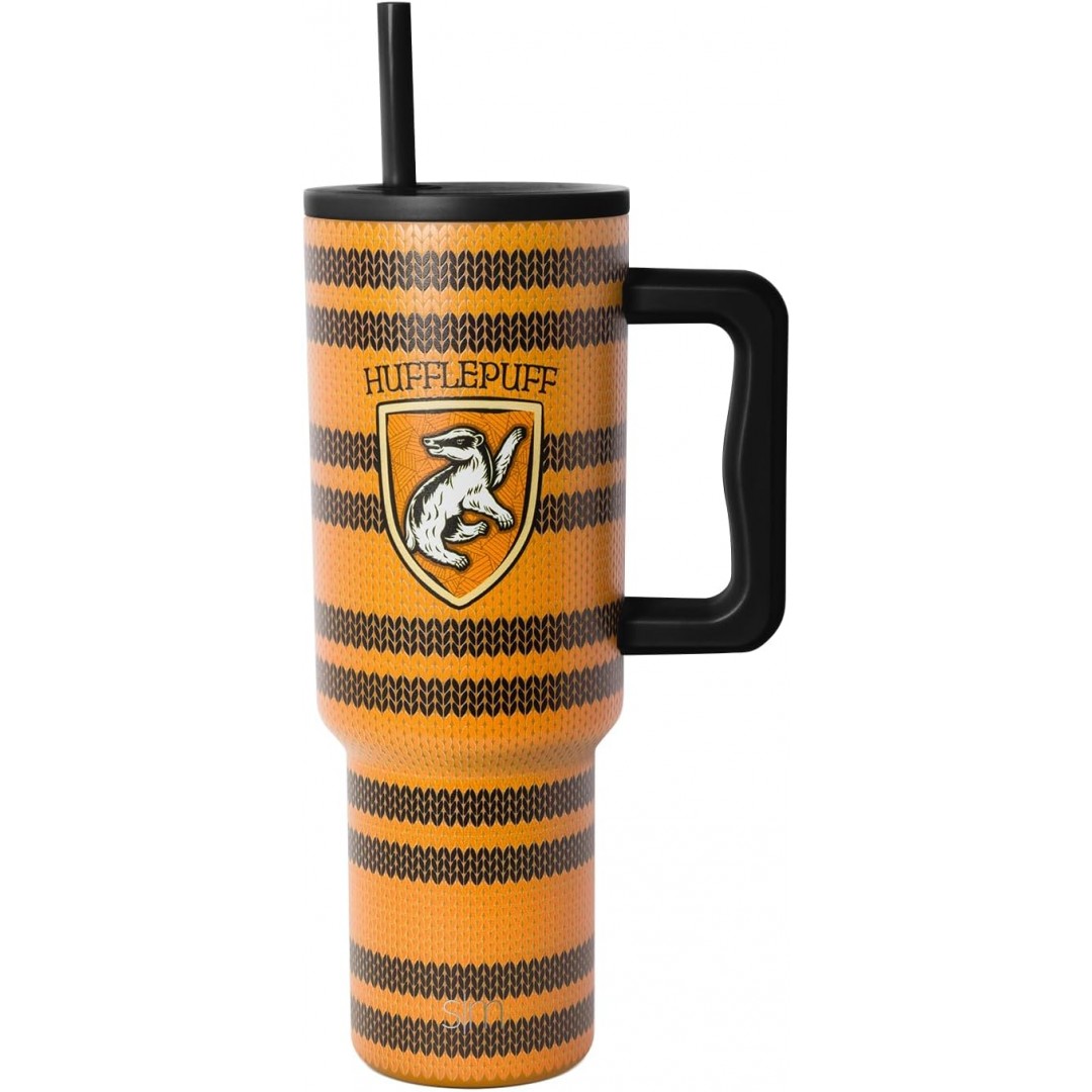 Harry Potter 40 oz Becher mit Griff und Stroh Deckel | isoliert wiederverwendbare Edelstahl-Wasserflasche Reisebecher | Geschenk für Frauen Männer Ihn Ihr | Trek Collection | 40oz | Hufflepuff Schal