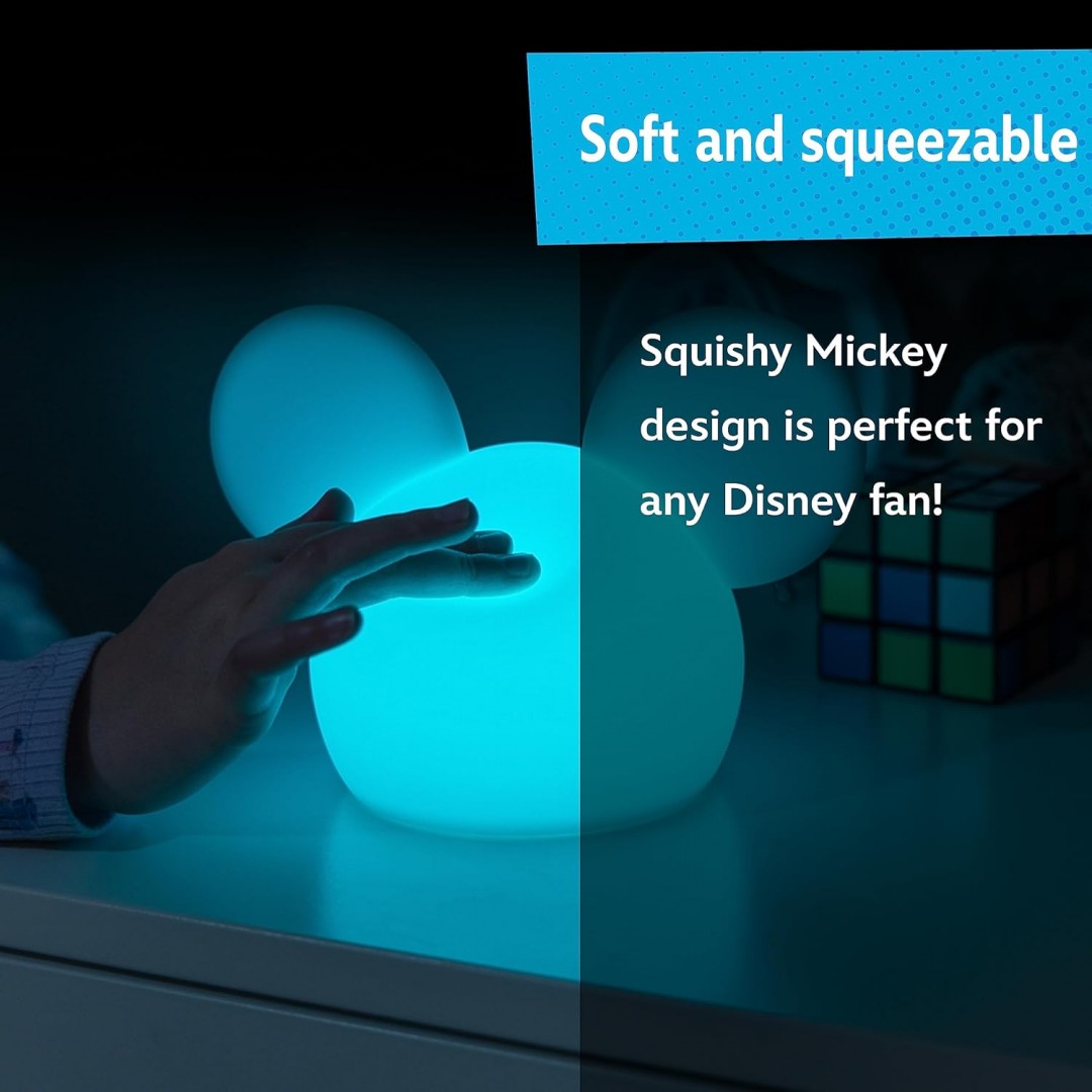 Disney Mickey Mouse squishy light, color changing, night light for children, USB lamp, battery operated, dimmable, ideal for bedroom, playroom, living room and more