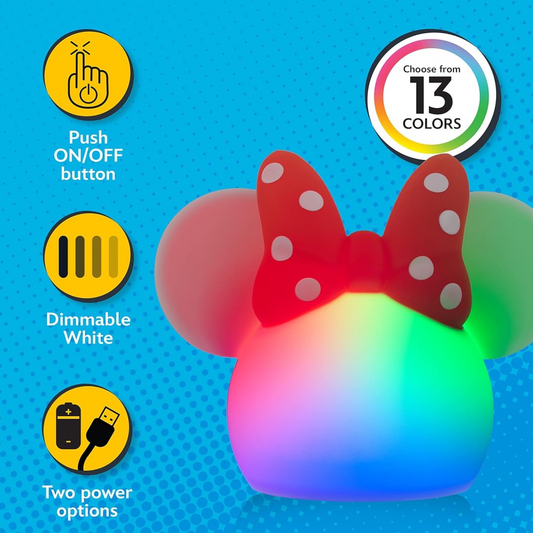 Disney Mickey Mouse Squishy Licht, Farbwechsel, Nachtlicht für Kinder, USB-Lampe, batteriebetrieben, dimmbar, ideal für Schlafzimmer, Spielzimmer, Wohnzimmer und mehr