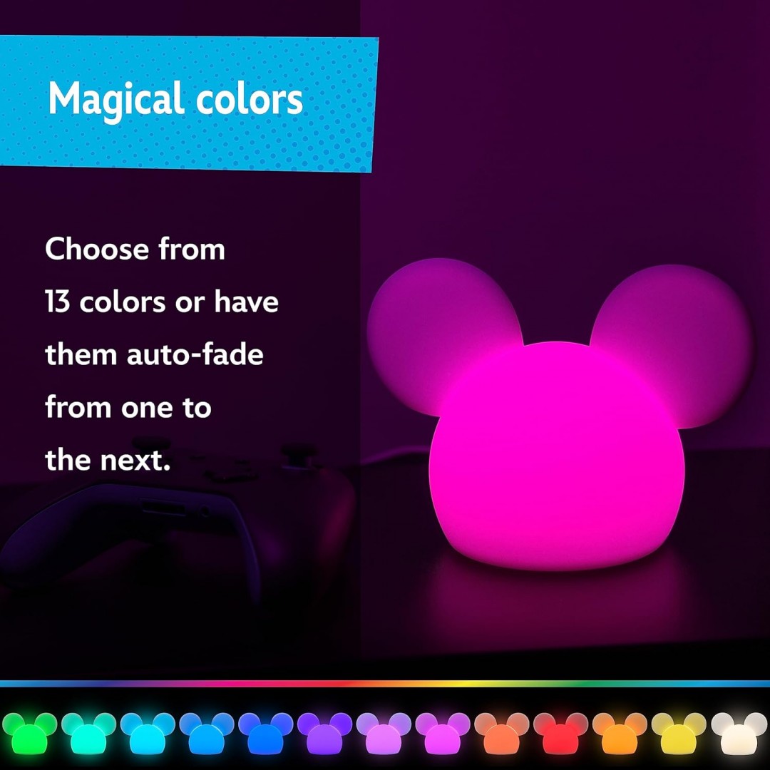 Disney Mickey Mouse Squishy Licht, Farbwechsel, Nachtlicht für Kinder, USB-Lampe, batteriebetrieben, dimmbar, ideal für Schlafzimmer, Spielzimmer, Wohnzimmer und mehr