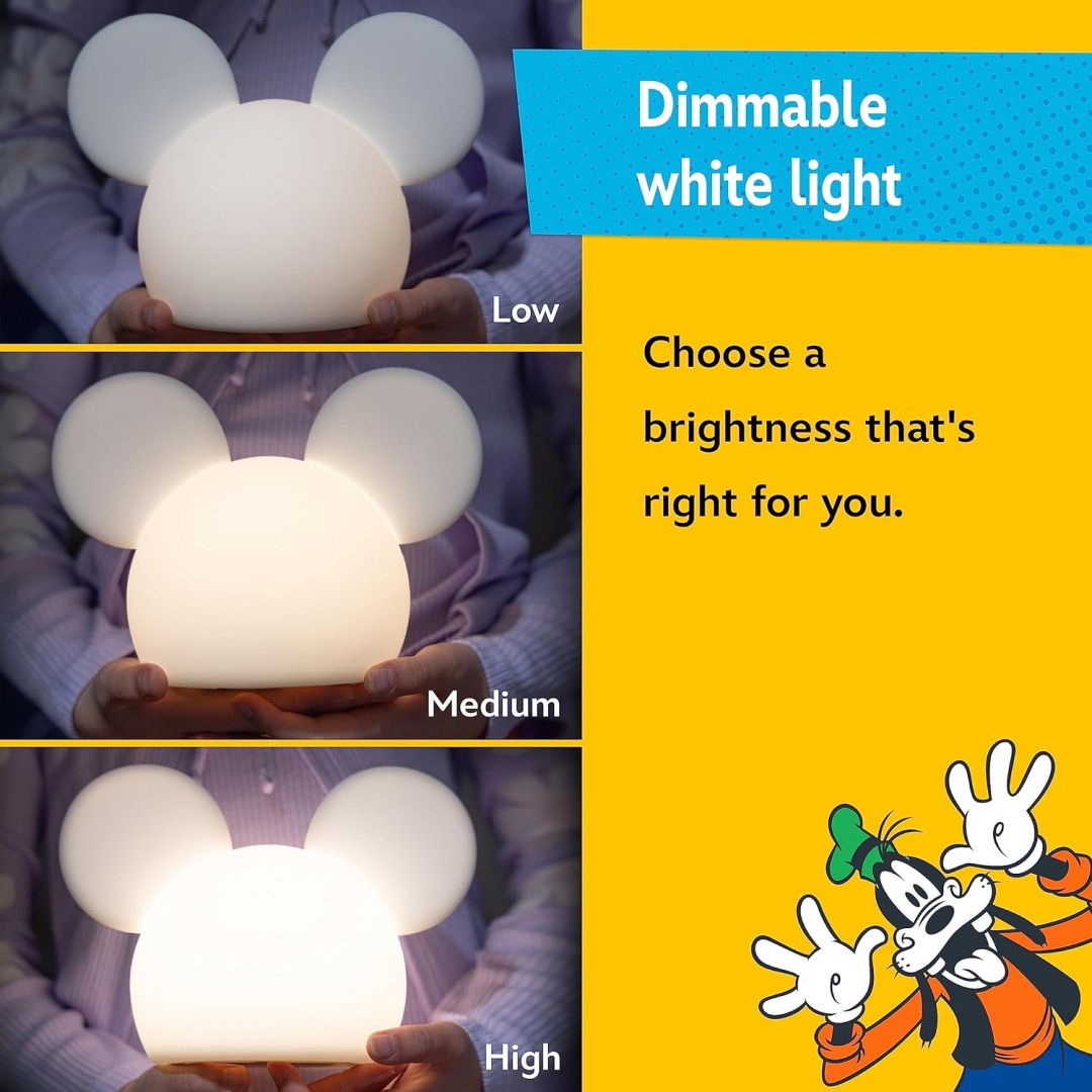 Disney Mickey Mouse squishy light, color changing, night light for children, USB lamp, battery operated, dimmable, ideal for bedroom, playroom, living room and more