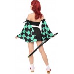 Kamado Tanjirou Cosplay Women Costume Top Pleated Skirt Detachable Sleeves with Belt