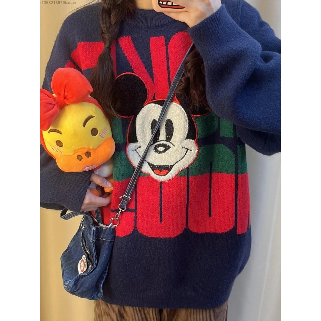 Disney Cartoon Mickey Herbst Und Winter Neue Pullover Für Damen Amerikanischen Stil, Mode Verdickt Warme  Pullover