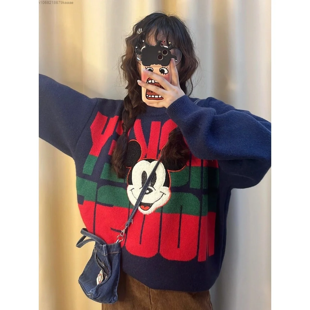 Disney Cartoon Mickey Herbst Und Winter Neue Pullover Für Damen Amerikanischen Stil, Mode Verdickt Warme  Pullover