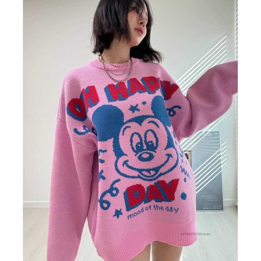 Disney Mickey Mouse Cartoon Sweater – Autumn & Winter, Korean Style, Jacquard, Crew Neck, Casual & Versatile