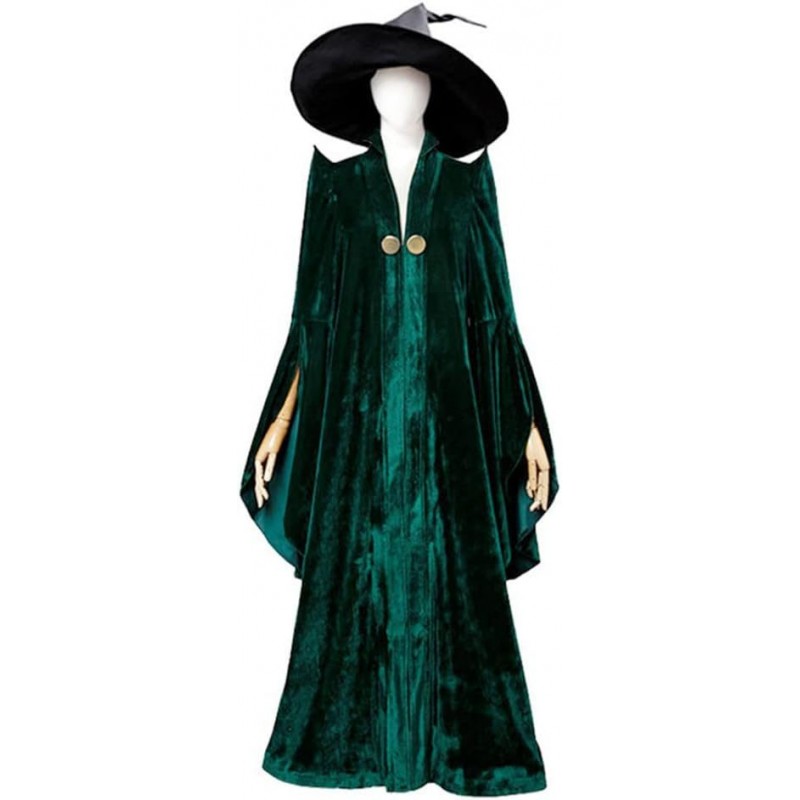 Adult Professor Mcgonagall Cosplay Costume Green Dress Suit With Hat For Women