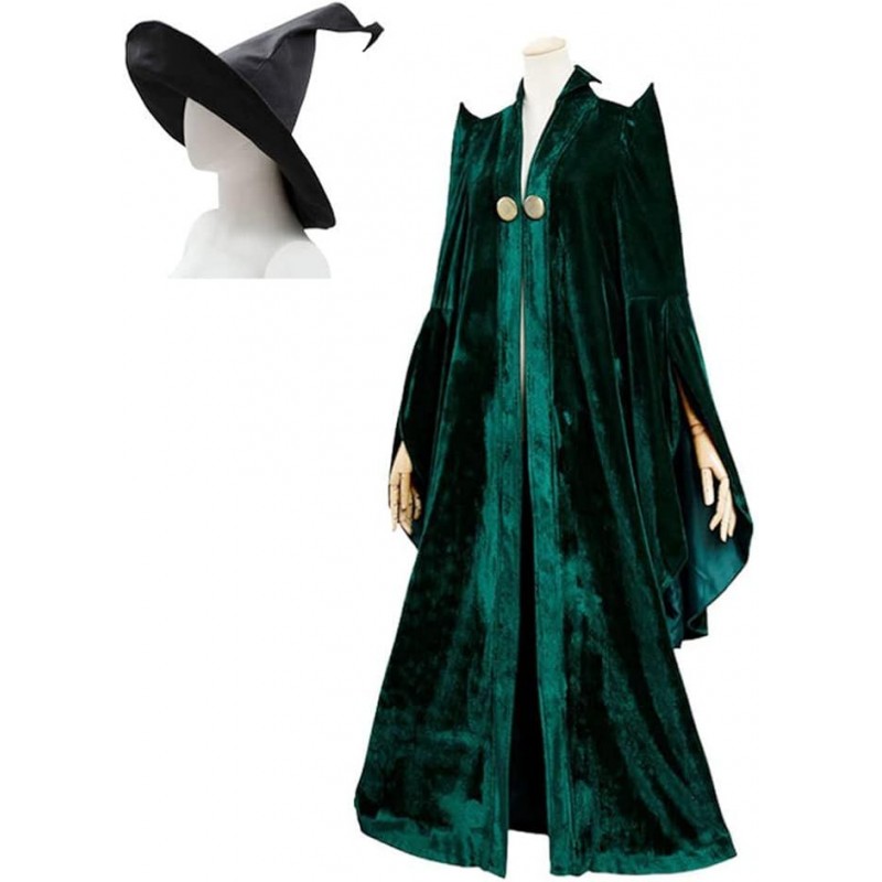 Adult Professor Mcgonagall Cosplay Costume Green Dress Suit With Hat For Women