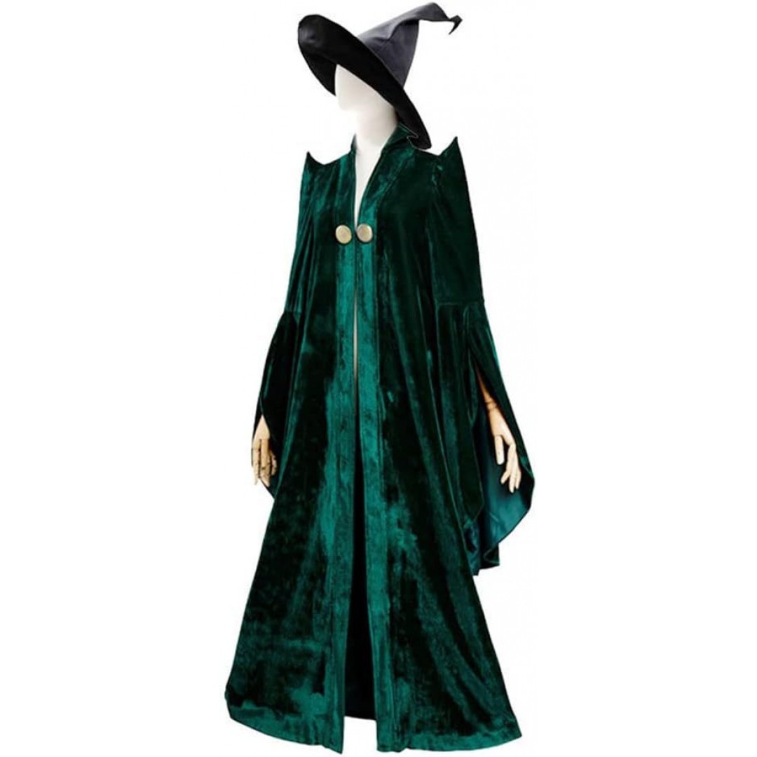 Adult Professor Mcgonagall Cosplay Costume Green Dress Suit With Hat For Women