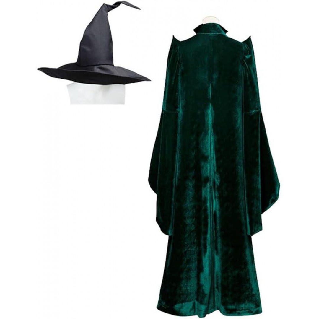 Adult Professor Mcgonagall Cosplay Costume Green Dress Suit With Hat For Women