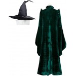 Erwachsener Professor McGonagall Cosplay Kostüm Green Kleideranzug mit Hut für Frauen