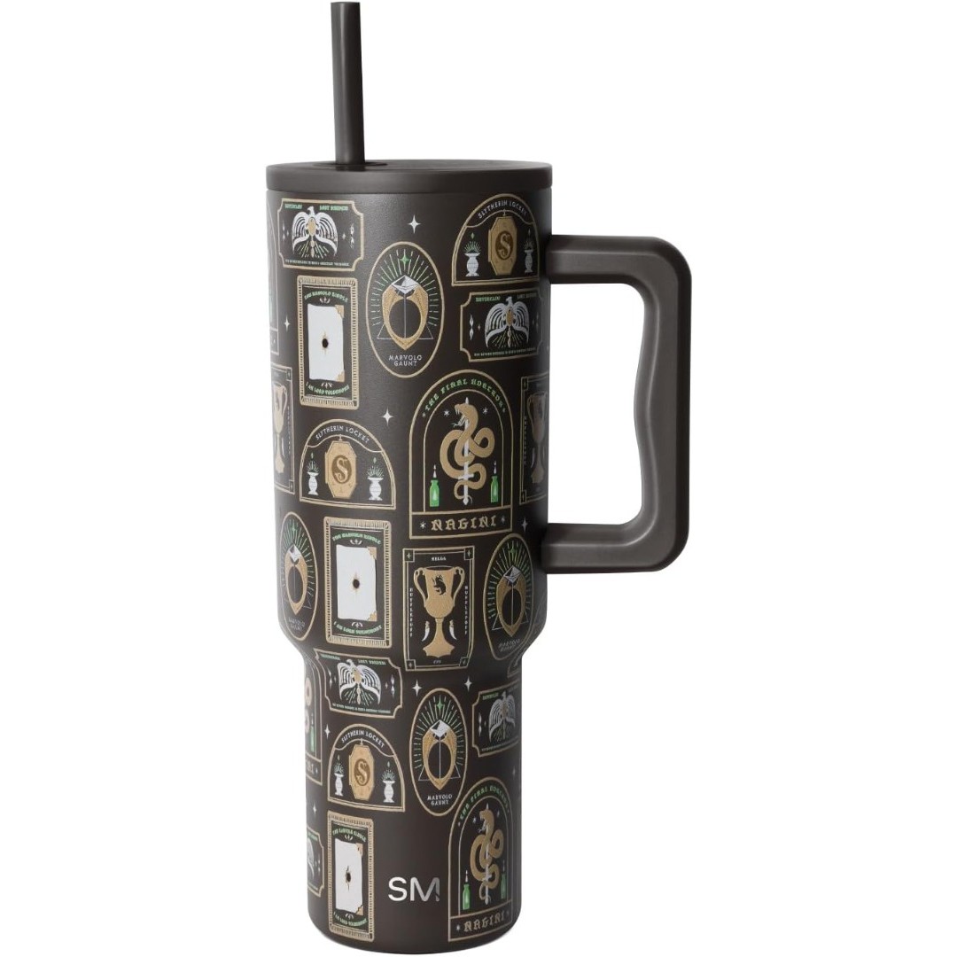 Harry Potter 40 oz Becher mit Griff und Stroh Deckel | isoliert wiederverwendbare Edelstahl Wasserflasche Reisebecher | Geschenk für Frauen Männer Ihn Sie | Trek Collection | 40oz | Dark Arts