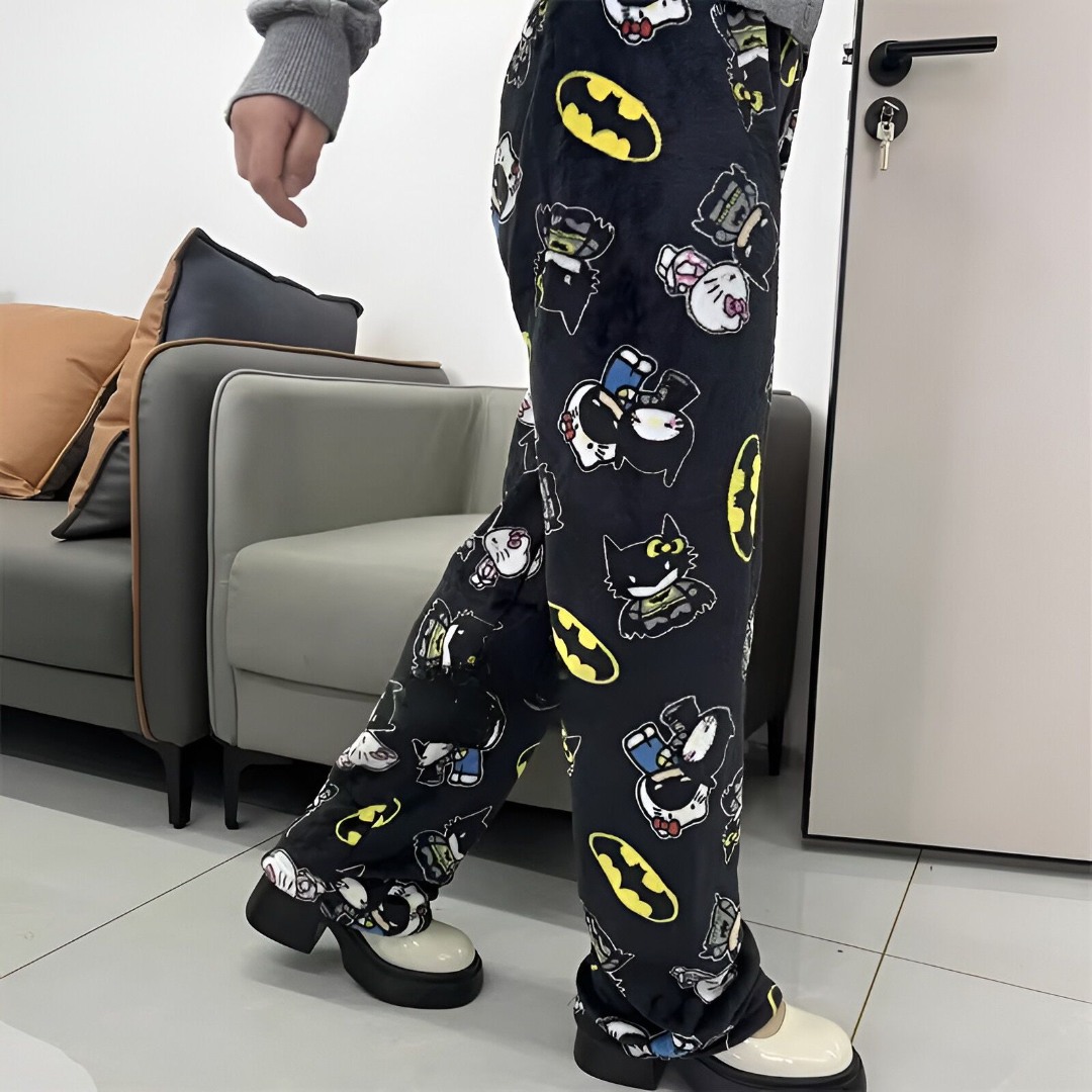 Fall Hello Kitty Batman Pajama Pants Cartoon Hip Hop Ladies Warm Casual Flannel Cute Pants Plush Style Clothing