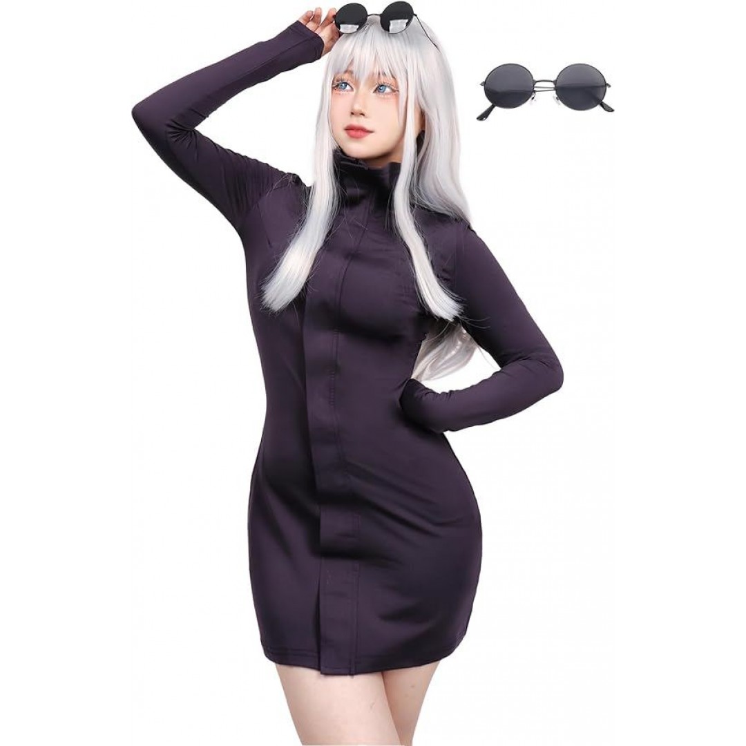 Satoru Cosplay Costume Purple Dress with Glasses