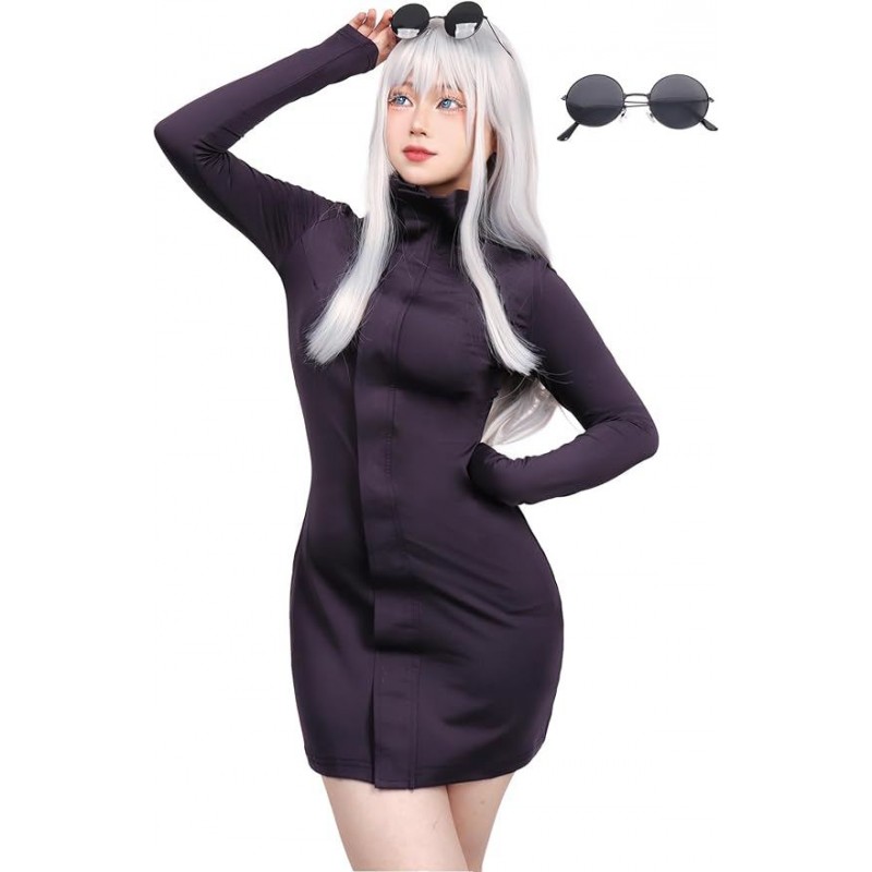 Satoru Cosplay Kostüm Lila Kleid mit Brille