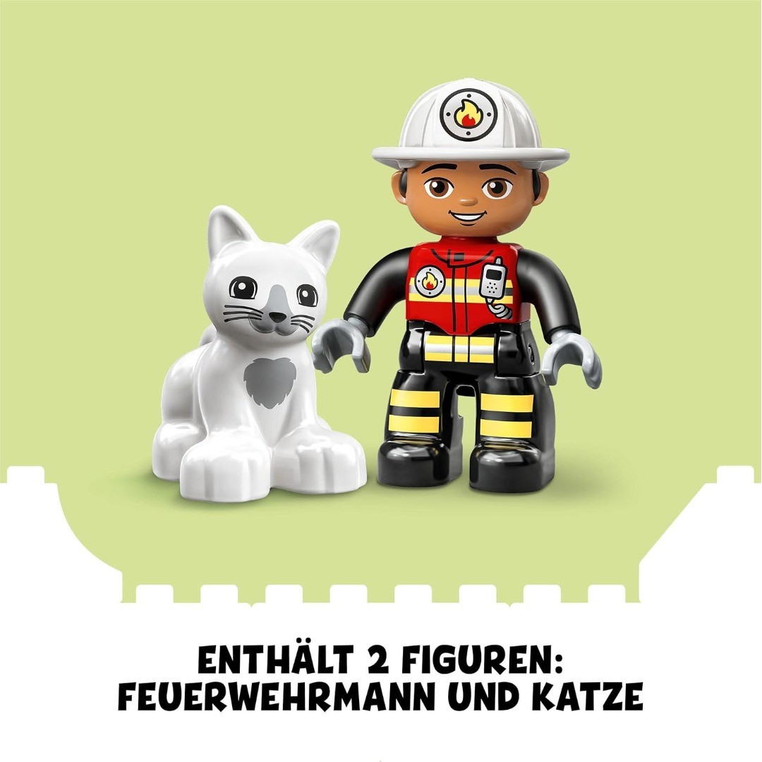 LEGO 10969 DUPLO Town Feuerwehrauto Spielzeug, Lernspielzeug für Kleinkinder ab 2 Jahren, Set mit Blaulicht und Martinshorn, Feuerwehrmann und Katze, für Mädchen und Jungen LEGO 10969 DUPLO Town Feuerwehrauto Spielzeug, Lernspielzeug für Kleinkinder ab 2 Jahren, Set mit Blaulicht und Martinshorn, Feuerwehrmann und Katze, für Mädchen und Jungen
