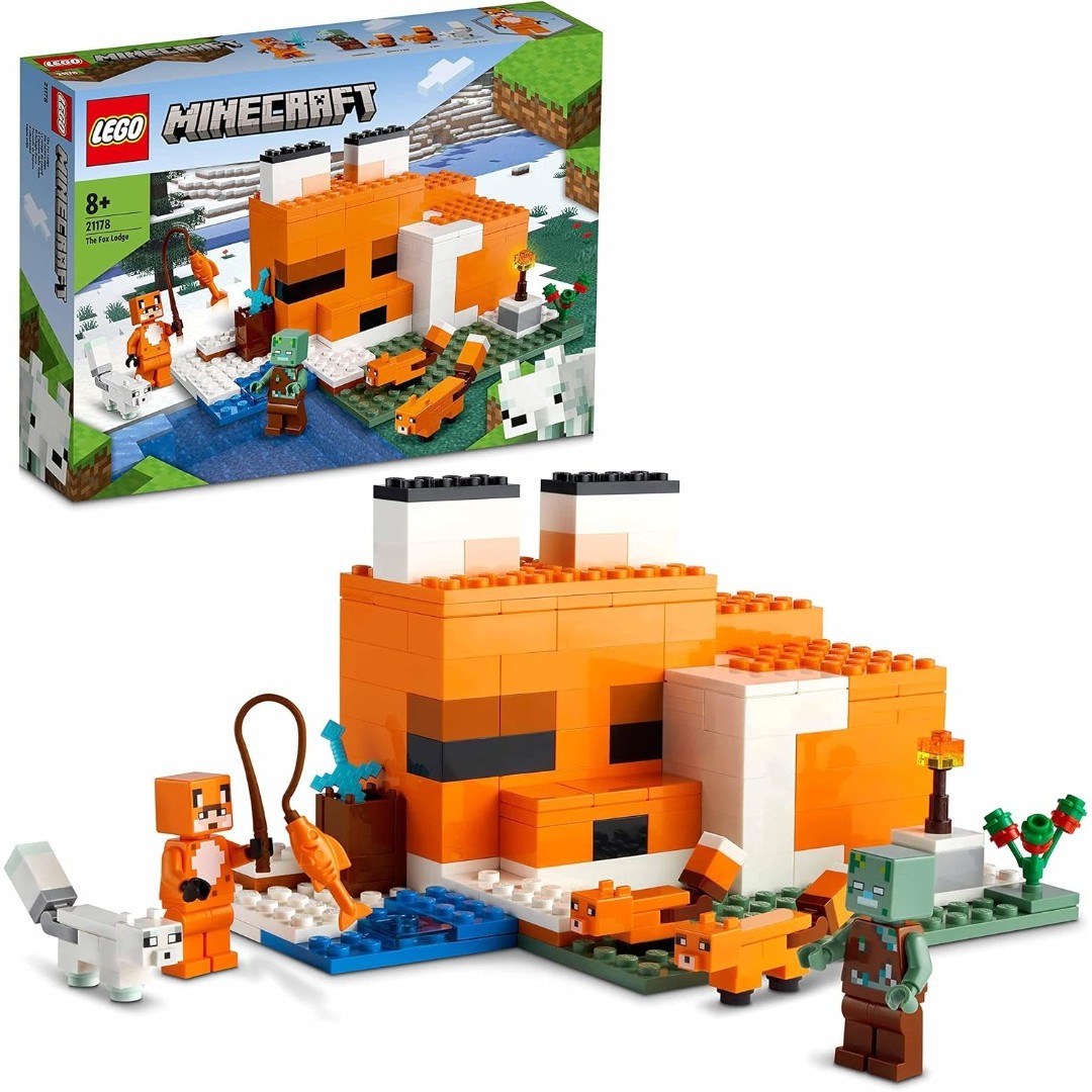 LEGO 21178 Minecraft Die Fuchs-Lodge, Spielzeug für Jungen und Mädchen ab 8 Jahren mit Figuren von ertrunkenem Zombie und Tieren, Kinderspielzeug LEGO 21178 Minecraft Die Fuchs-Lodge, Spielzeug für Jungen und Mädchen ab 8 Jahren mit Figuren von ertrunkenem Zombie und Tieren, Kinderspielzeug