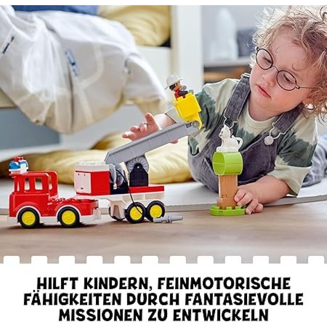 LEGO 10969 DUPLO Town Feuerwehrauto Spielzeug, Lernspielzeug für Kleinkinder ab 2 Jahren, Set mit Blaulicht und Martinshorn, Feuerwehrmann und Katze, für Mädchen und Jungen LEGO 10969 DUPLO Town Feuerwehrauto Spielzeug, Lernspielzeug für Kleinkinder ab 2 Jahren, Set mit Blaulicht und Martinshorn, Feuerwehrmann und Katze, für Mädchen und Jungen