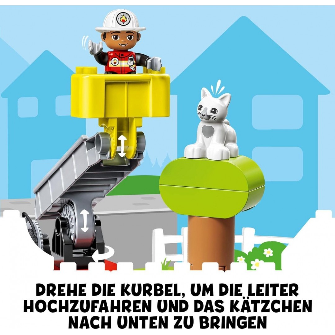LEGO 10969 DUPLO Town Feuerwehrauto Spielzeug, Lernspielzeug für Kleinkinder ab 2 Jahren, Set mit Blaulicht und Martinshorn, Feuerwehrmann und Katze, für Mädchen und Jungen LEGO 10969 DUPLO Town Feuerwehrauto Spielzeug, Lernspielzeug für Kleinkinder ab 2 Jahren, Set mit Blaulicht und Martinshorn, Feuerwehrmann und Katze, für Mädchen und Jungen
