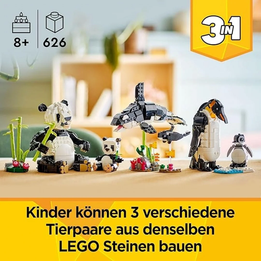 LEGO Creator 3in1 Wilde Tiere: Pandafamilie - Ostergeschenke für Mädchen und Jungen ab 8 Jahren - Modell umbaubar in Spielzeug Schwertwal oder Pinguin Figur - Bauset für Kinder - 31165 LEGO Creator 3in1 Wilde Tiere: Pandafamilie - Ostergeschenke für Mädchen und Jungen ab 8 Jahren - Modell umbaubar in Spielzeug Schwertwal oder Pinguin Figur - Bauset für Kinder - 31165
