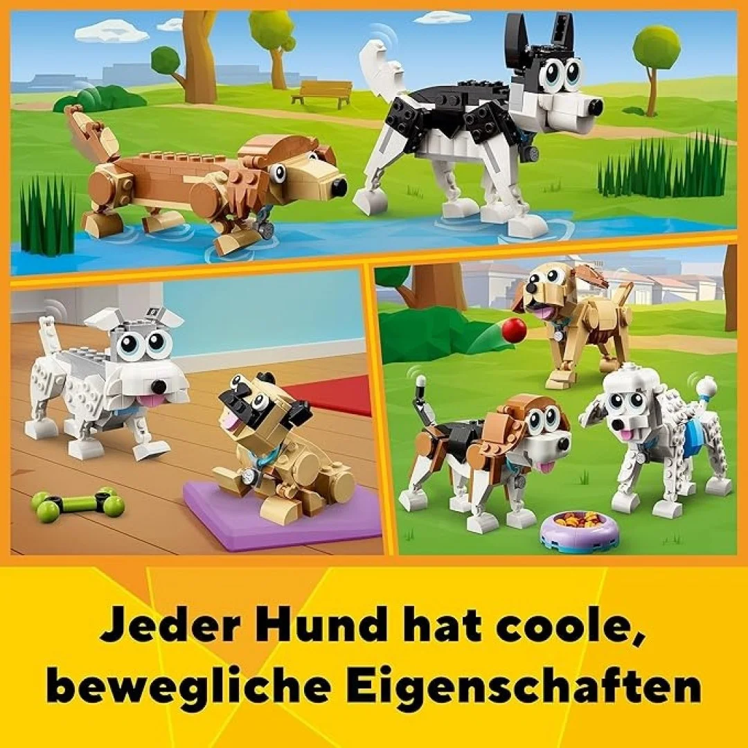LEGO 31137 Creator 3in1 Niedliche Hunde Set mit Dackel-, Mops-, Pudel-Tierfiguren und mehr, Spielzeug für Kinder ab 7 Jahren, Geschenk für Hundeliebhaber LEGO 31137 Creator 3in1 Niedliche Hunde Set mit Dackel-, Mops-, Pudel-Tierfiguren und mehr, Spielzeug für Kinder ab 7 Jahren, Geschenk für Hundeliebhaber