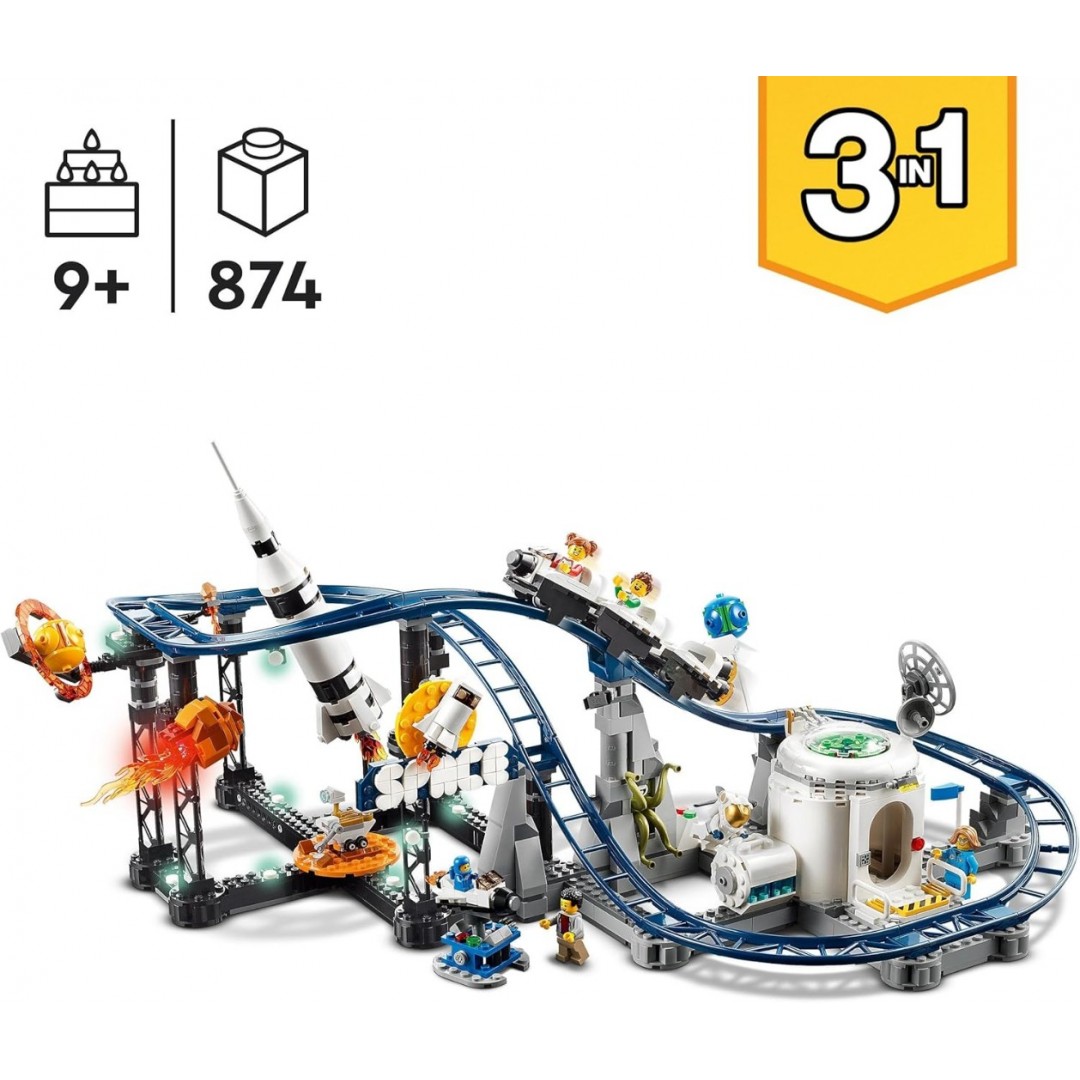 LEGO 31142 Creator 3-in-1 Weltraum-Achterbahn, Bausatz Einer Spielzeug-Kirmes mit funktionierenden Wägen, umbaubar in frei fallenden Fallturm oder Karussell mit Raketen und leuchtenden Steinen LEGO 31142 Creator 3-in-1 Weltraum-Achterbahn, Bausatz Einer Spielzeug-Kirmes mit funktionierenden Wägen, umbaubar in frei fallenden Fallturm oder Karussell mit Raketen und leuchtenden Steinen