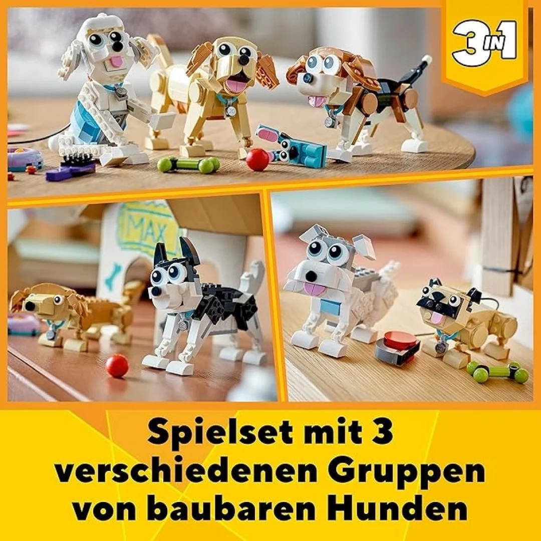 LEGO 31137 Creator 3in1 Niedliche Hunde Set mit Dackel-, Mops-, Pudel-Tierfiguren und mehr, Spielzeug für Kinder ab 7 Jahren, Geschenk für Hundeliebhaber LEGO 31137 Creator 3in1 Niedliche Hunde Set mit Dackel-, Mops-, Pudel-Tierfiguren und mehr, Spielzeug für Kinder ab 7 Jahren, Geschenk für Hundeliebhaber