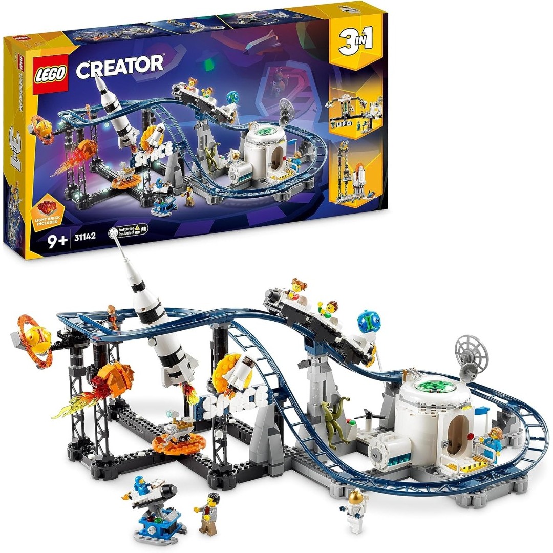 LEGO 31142 Creator 3-in-1 Weltraum-Achterbahn, Bausatz Einer Spielzeug-Kirmes mit funktionierenden Wägen, umbaubar in frei fallenden Fallturm oder Karussell mit Raketen und leuchtenden Steinen LEGO 31142 Creator 3-in-1 Weltraum-Achterbahn, Bausatz Einer Spielzeug-Kirmes mit funktionierenden Wägen, umbaubar in frei fallenden Fallturm oder Karussell mit Raketen und leuchtenden Steinen