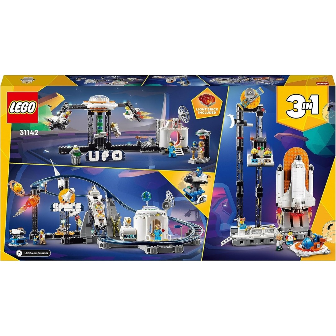 LEGO 31142 Creator 3-in-1 Weltraum-Achterbahn, Bausatz Einer Spielzeug-Kirmes mit funktionierenden Wägen, umbaubar in frei fallenden Fallturm oder Karussell mit Raketen und leuchtenden Steinen LEGO 31142 Creator 3-in-1 Weltraum-Achterbahn, Bausatz Einer Spielzeug-Kirmes mit funktionierenden Wägen, umbaubar in frei fallenden Fallturm oder Karussell mit Raketen und leuchtenden Steinen