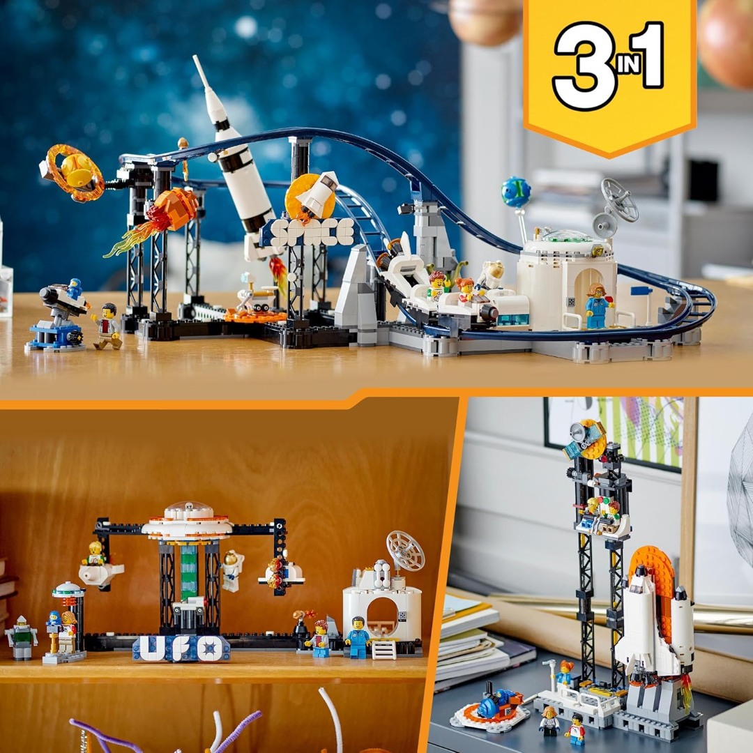 LEGO 31142 Creator 3-in-1 Weltraum-Achterbahn, Bausatz Einer Spielzeug-Kirmes mit funktionierenden Wägen, umbaubar in frei fallenden Fallturm oder Karussell mit Raketen und leuchtenden Steinen LEGO 31142 Creator 3-in-1 Weltraum-Achterbahn, Bausatz Einer Spielzeug-Kirmes mit funktionierenden Wägen, umbaubar in frei fallenden Fallturm oder Karussell mit Raketen und leuchtenden Steinen