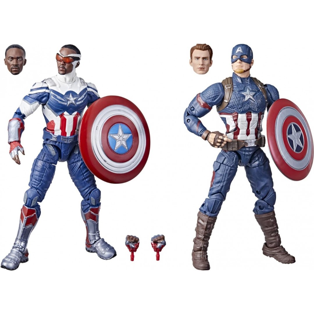 Marvel Legends Series Captain America 2-pack Steve Rogers and Sam Wilson MCU 15.2 cm figures, 7 accessories