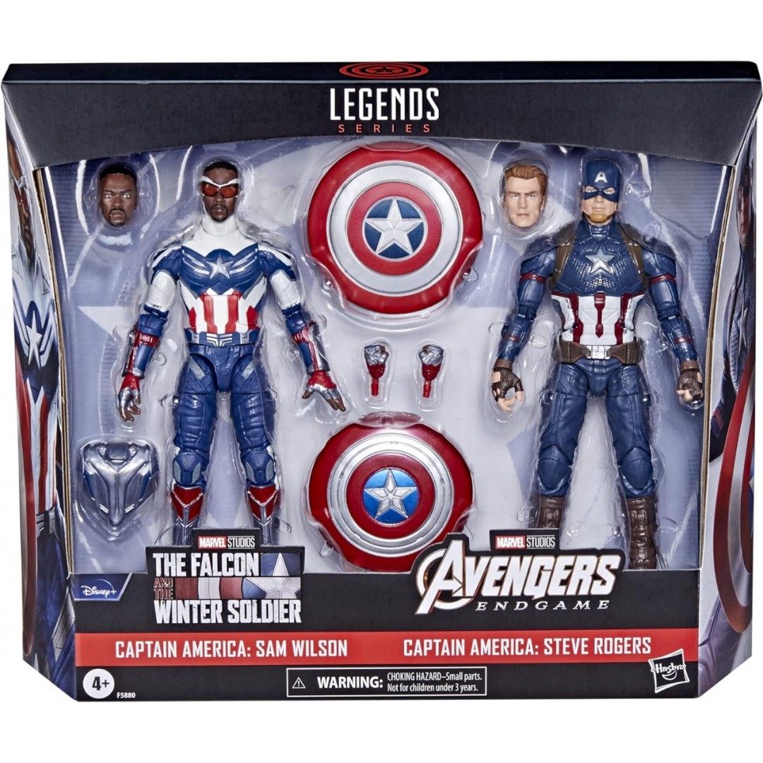 Marvel Legends Series Captain America 2-pack Steve Rogers and Sam Wilson MCU 15.2 cm figures, 7 accessories