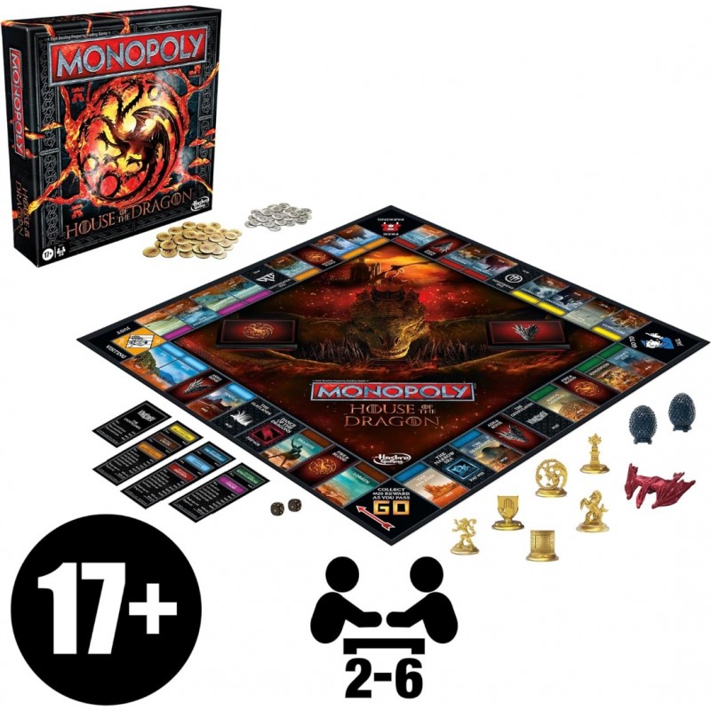 Monopoly House of the Dragon Edition Brettspiel, basierend auf der Hit-TV-Serie, ab 17 Jahren, für 2 bis 6 Spieler, Strategiespiele