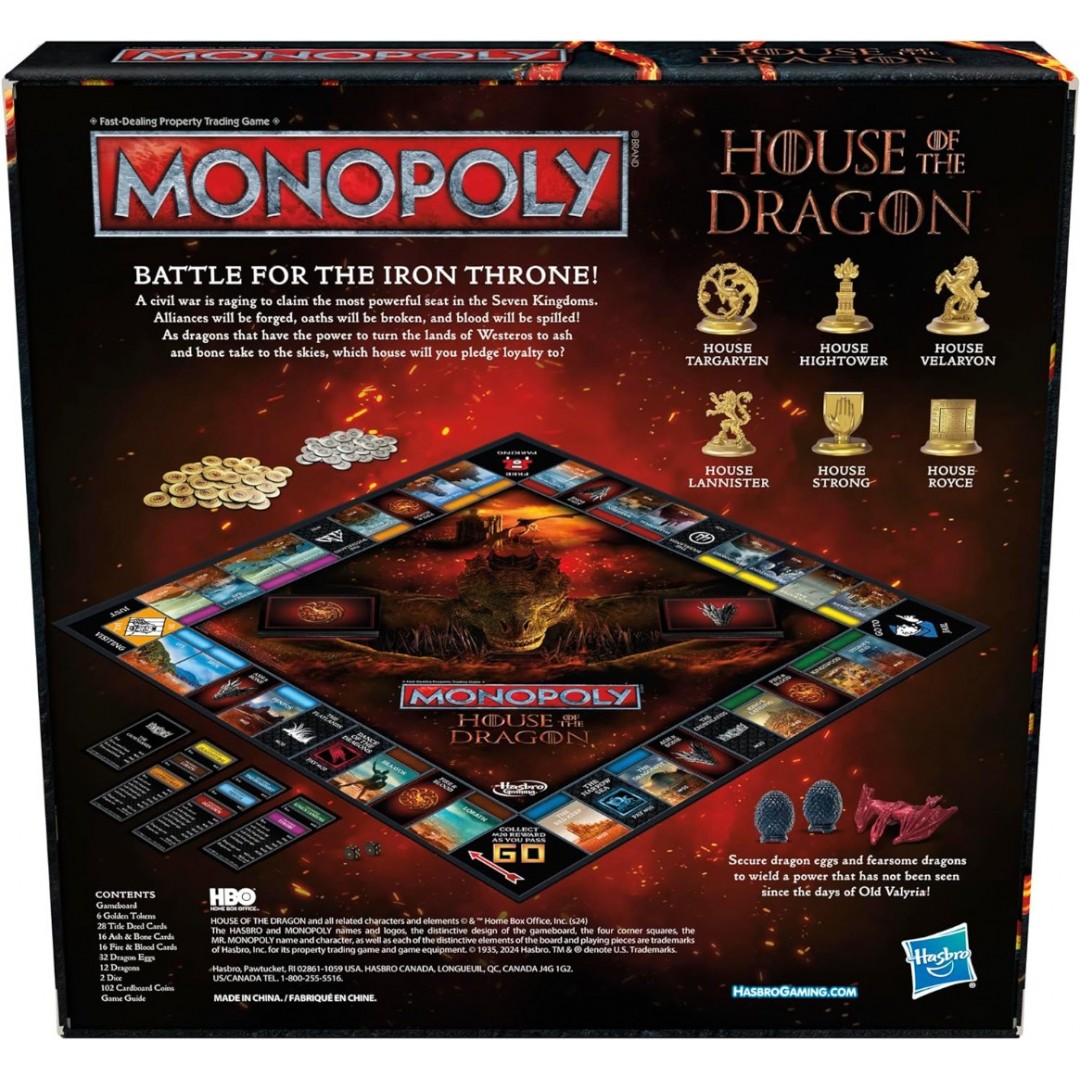 Monopoly House of the Dragon Edition Brettspiel, basierend auf der Hit-TV-Serie, ab 17 Jahren, für 2 bis 6 Spieler, Strategiespiele