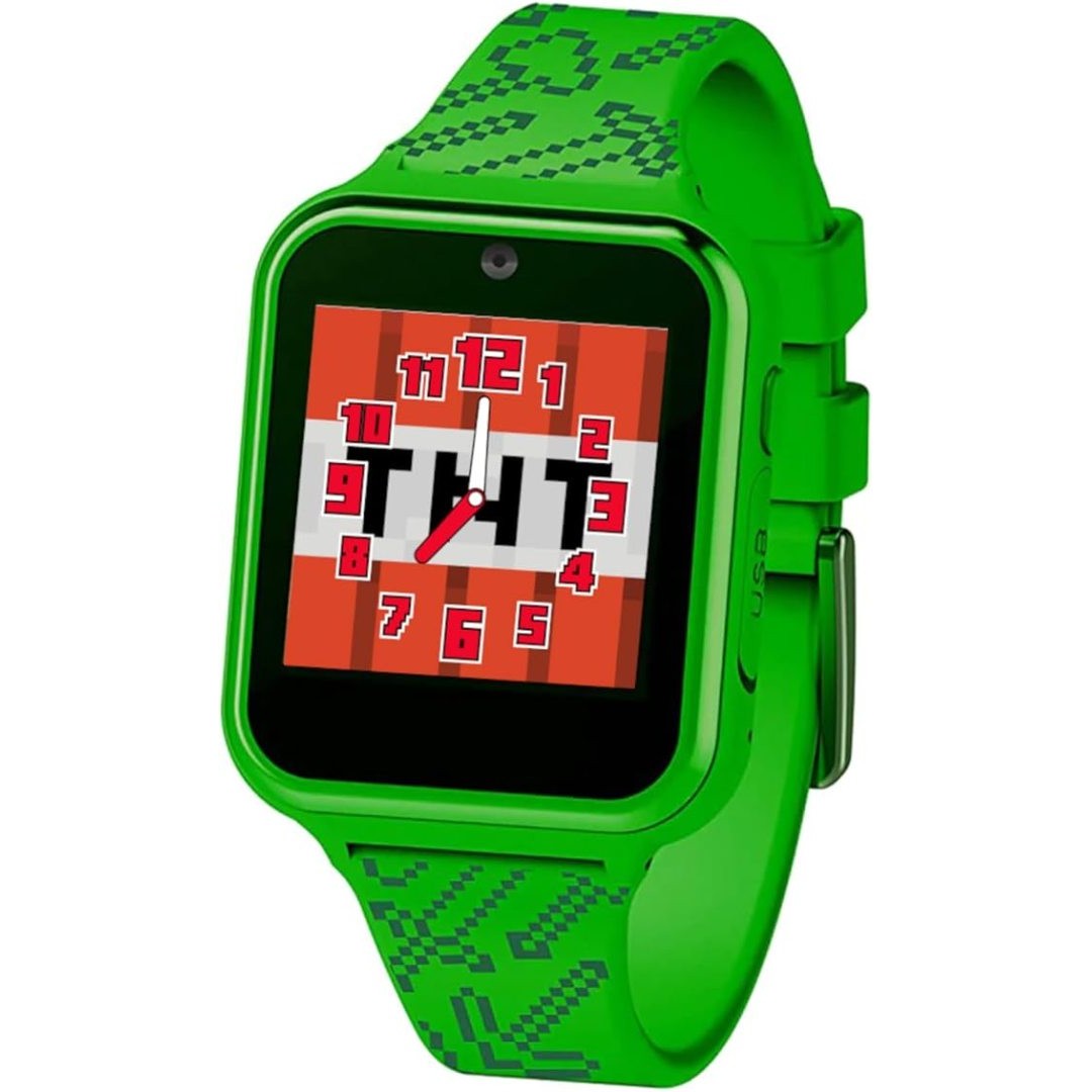 Kids smartwatch Minecraft, kids watch with selfie camera, photo & video, stopwatch, 6 games, 3 backgrounds, 10 watch faces, voice recorder, fitness tracker watch, alarm clock, green