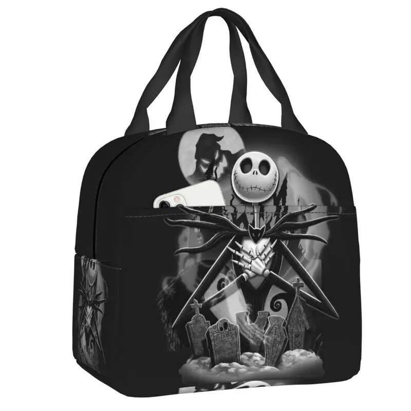 Tim Burton Weihnachten Horrorfilm isoliert Lunchbox Frauen Halloween Schädel Jack wieder verwendbare Thermo kühler Lunch Bag