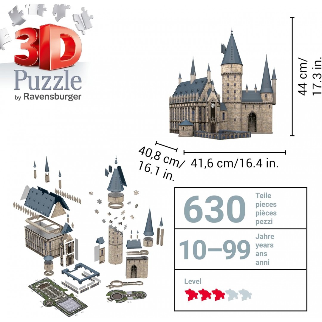 Ravensburger 3D Puzzle 11550 - Harry Potter Hogwarts Schloss - Die Große Halle - Night Edition - 540 Teile - Beleuchtetes Hogwarts Castle für Harry Potter Fans ab 10 Jahren, Harry Potter Geschenke