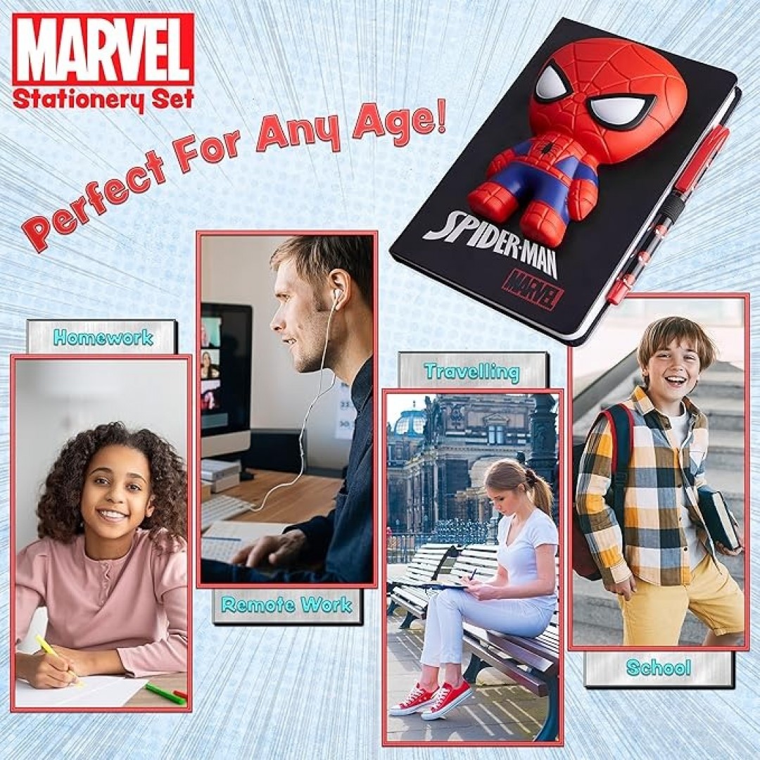 Marvel Spiderman A5 notebook and pen set, 3D diary stationery set kids journal for boys kids diaries spiderman toys