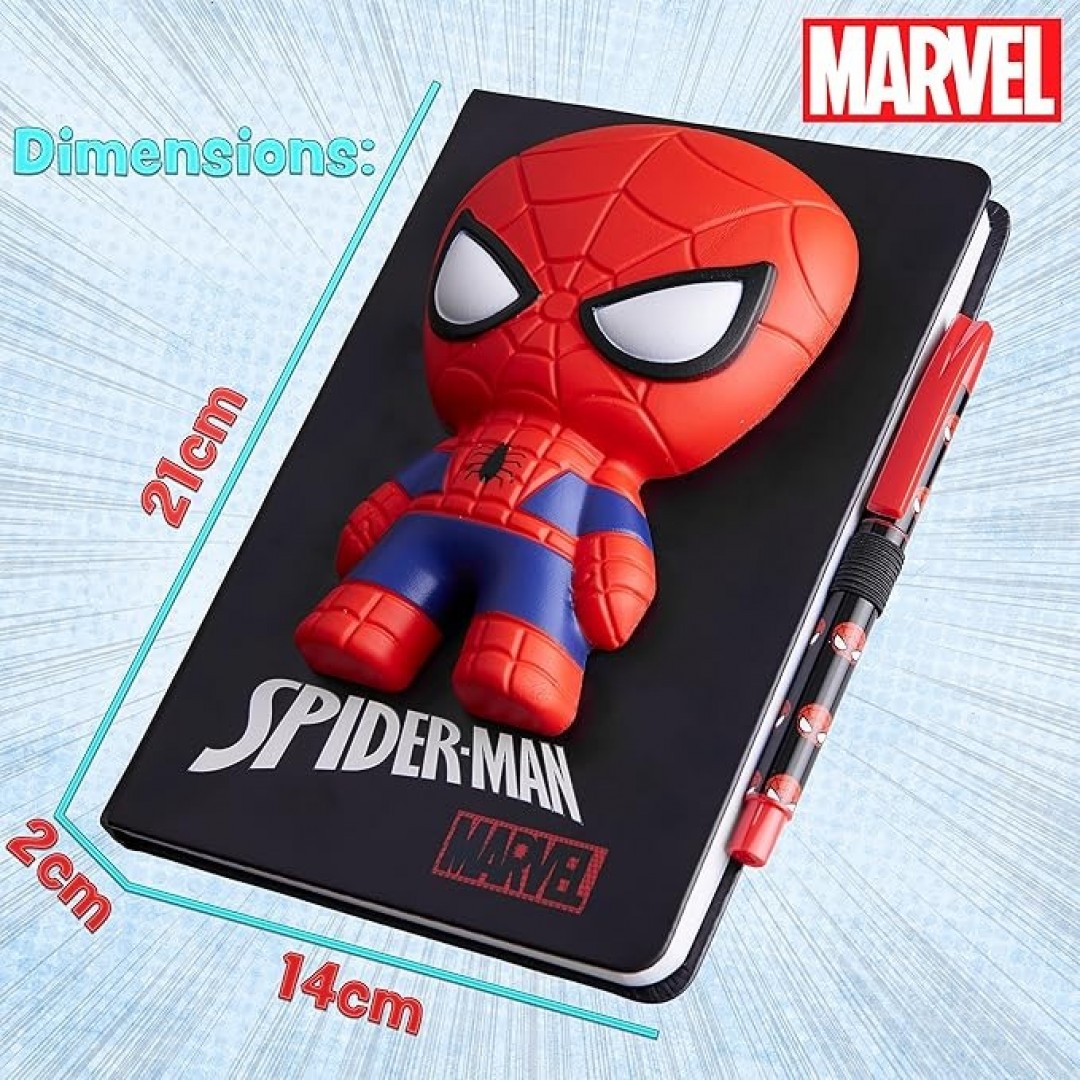 Marvel Spiderman A5 Notizbuch und Stift Set, 3D Tagebuch Schreibwaren Set Kinder Journal für Jungen Kinder Tagebücher Spiderman Spielzeug