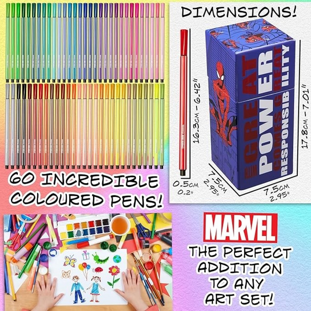 Original Marvel Spiderman felt-tip pens set with 60 fiber-tip pens - gifts for children