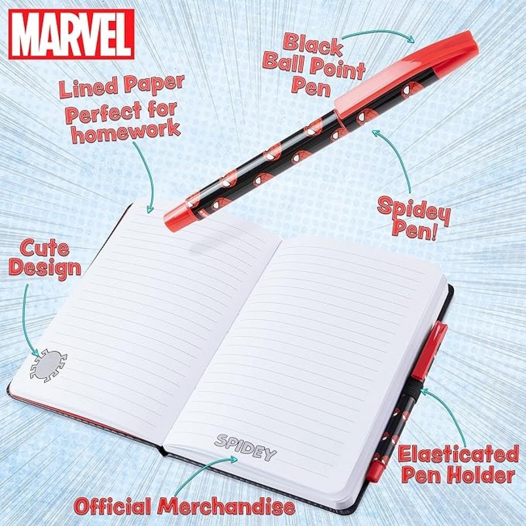 Marvel Spiderman A5 Notizbuch und Stift Set, 3D Tagebuch Schreibwaren Set Kinder Journal für Jungen Kinder Tagebücher Spiderman Spielzeug