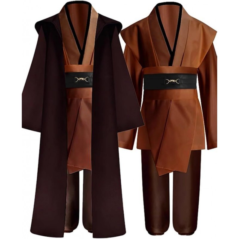 Kids Jedi Costume Brown Robe Boys Jedi Tunic Cloak Knight Costume OBI Wan Kenobi Halloween Outfit 6 Years and up