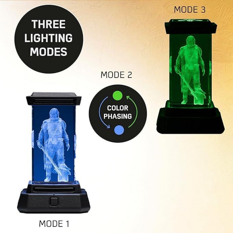 Paladone The Mandalorian Holographic Light, 3D Laser-Etched Crystal Model of The Mandalorian and Grogu, 12cm