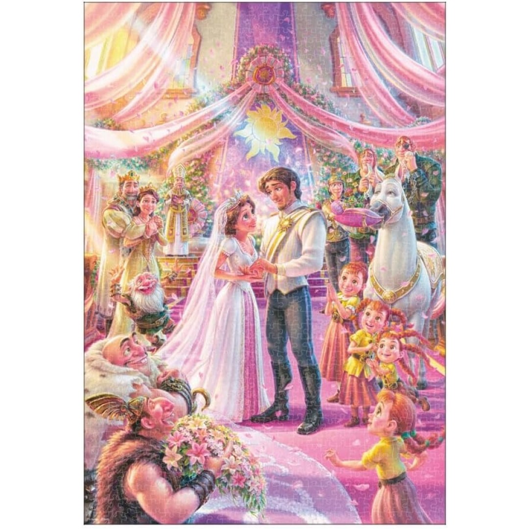 Tenyo D-1000-886 Jigsaw Puzzle, 1000 Teile, Disney, Rapunzel auf dem Turm, Glückliche Hochzeit, Rapunzel & Eugene, 51 x 73,5 cm (20,1 x 29,9 Zoll), inklusive Kleber und Spachtel, inkl. Servicekarte