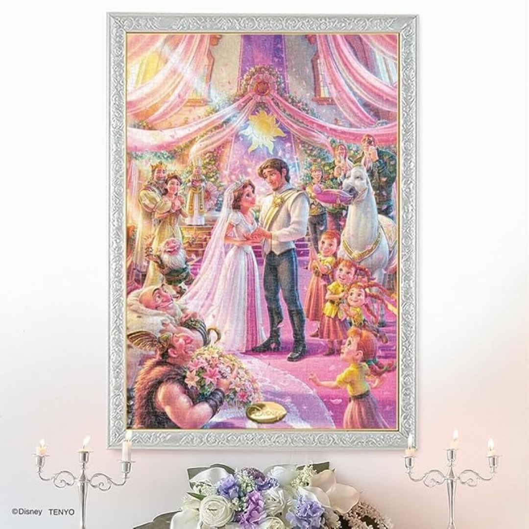 Tenyo D-1000-886 Jigsaw Puzzle, 1000 Teile, Disney, Rapunzel auf dem Turm, Glückliche Hochzeit, Rapunzel & Eugene, 51 x 73,5 cm (20,1 x 29,9 Zoll), inklusive Kleber und Spachtel, inkl. Servicekarte