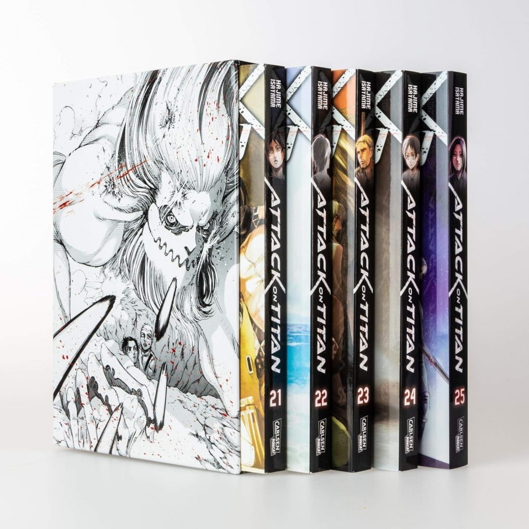 Attack on Titan, Bände 21-25 im Sammelschuber mit Extra: Fantasy-Action-Manga ab 16 Jahren über den Kampf gegen menschenfressende Titanen Attack on Titan, Bände 21-25 im Sammelschuber mit Extra: Fantasy-Action-Manga ab 16 Jahren über den Kampf gegen menschenfressende Titanen