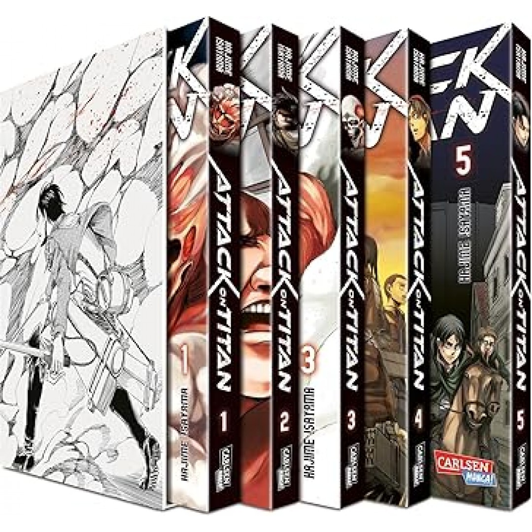 Attack on Titan, Bände 1-5 im Sammelschuber mit Extra: Fantasy-Action-Manga ab 16 Jahren über den Kampf gegen menschenfressende Titanen Attack on Titan, Bände 1-5 im Sammelschuber mit Extra: Fantasy-Action-Manga ab 16 Jahren über den Kampf gegen menschenfressende Titanen