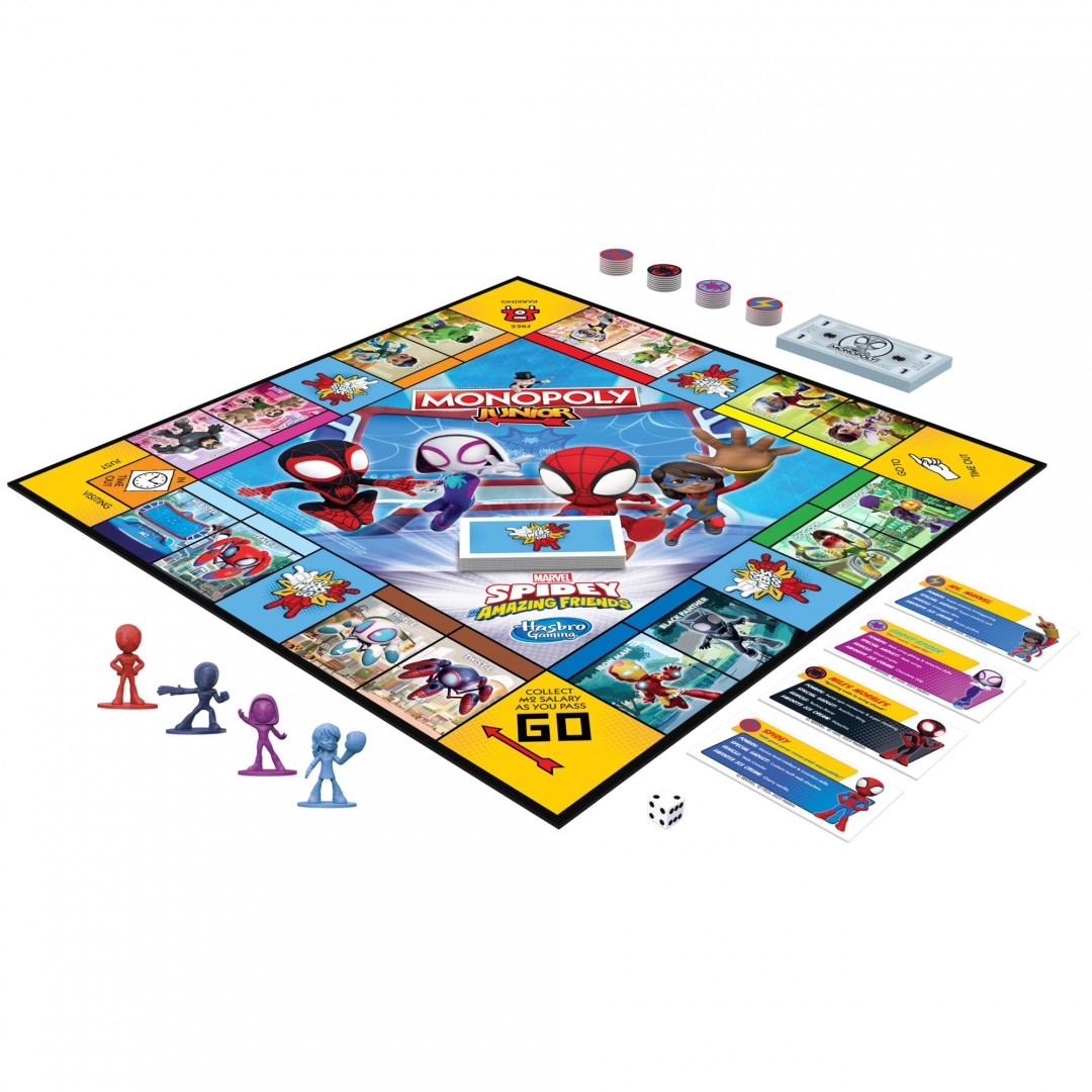 Hasbro Gaming Monopoly Junior: Marvel Spidey und seine Amazing Friends Edition -Brettspiel für Kinder ab 5 Jahren mit Kunstwerken aus der Animationsserie, Kinderbrettspiele