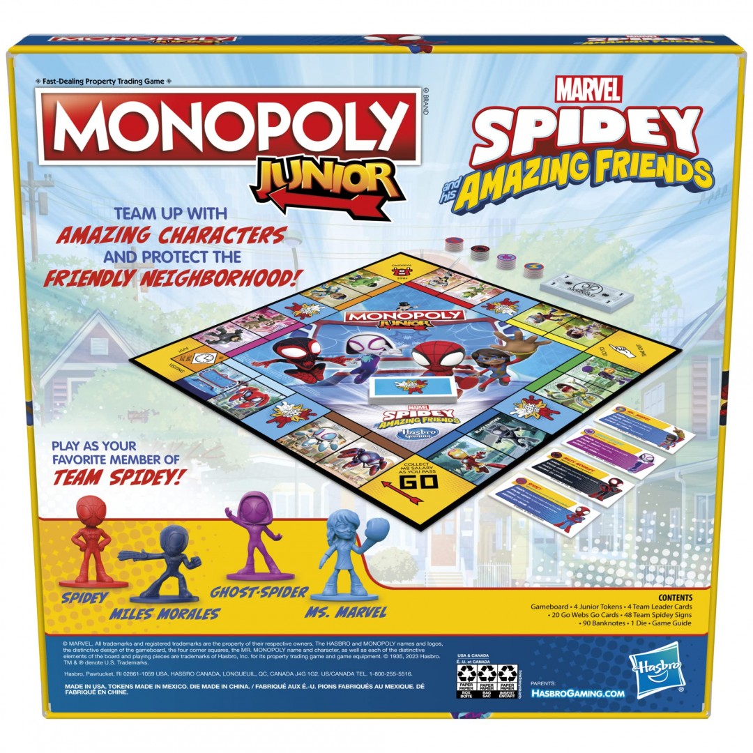 Hasbro Gaming Monopoly Junior: Marvel Spidey und seine Amazing Friends Edition -Brettspiel für Kinder ab 5 Jahren mit Kunstwerken aus der Animationsserie, Kinderbrettspiele