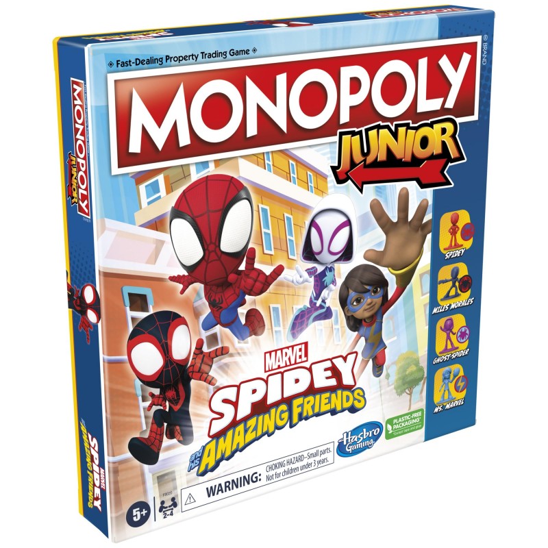 Hasbro Gaming Monopoly Junior: Marvel Spidey and His Amazing Friends Edition Board Game for Kids Ages 5+, with Artwork from The Animated Series, Kids Board Games