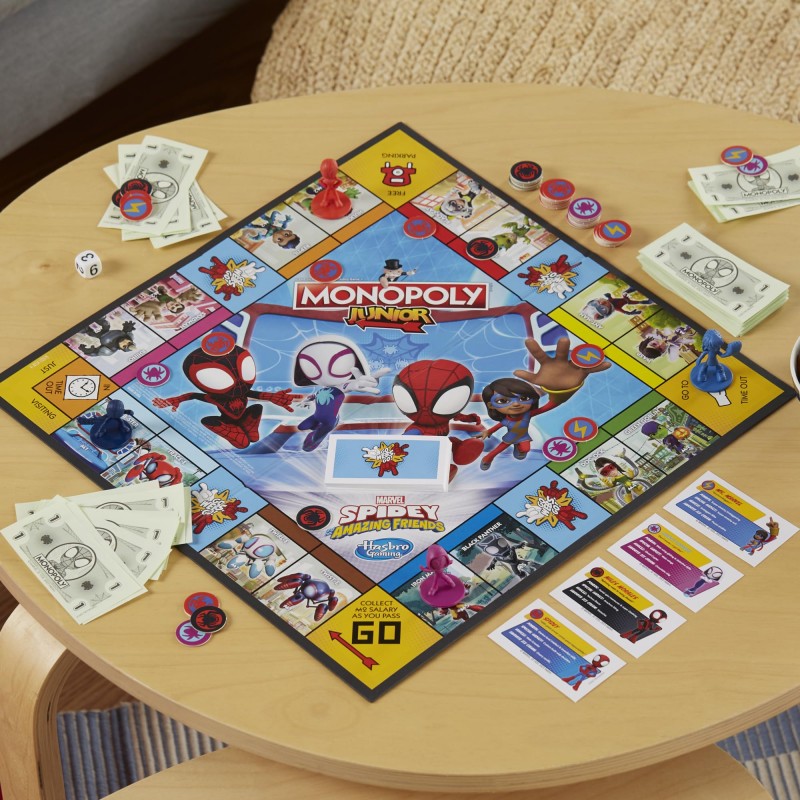 Hasbro Gaming Monopoly Junior: Marvel Spidey und seine Amazing Friends Edition -Brettspiel für Kinder ab 5 Jahren mit Kunstwerken aus der Animationsserie, Kinderbrettspiele